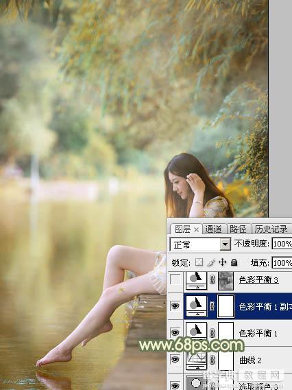 Photoshop调制出非常柔美的黄青色湖景美女图片30