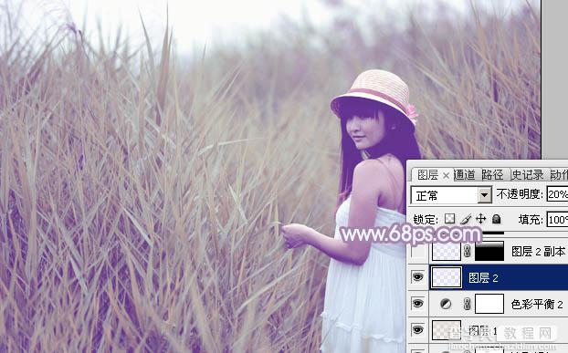 Photoshop将芦苇美女图片打造唯美的秋季冷色蓝紫色28