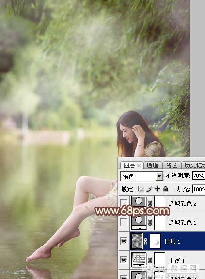 Photoshop为溪边的美女调制出漂亮的淡调红褐色7