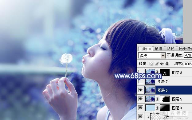 Photoshop为外景美女图片打造出唯美的粉调青蓝色30