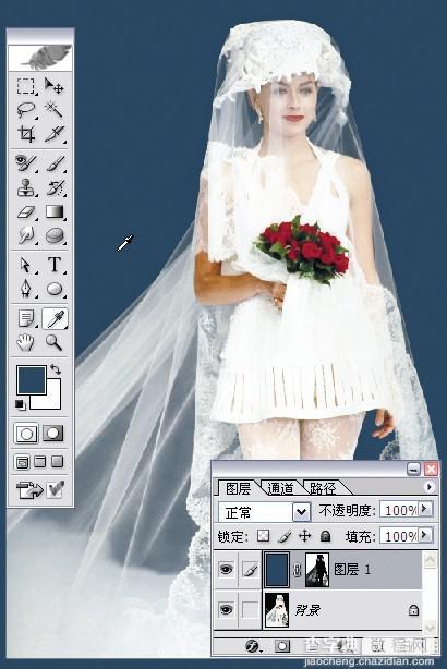 photoshop利用灰色通道完美抠出穿婚纱的模特换背景18