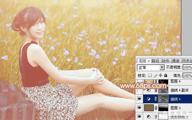 Photoshop为草地上的美女图片增加柔和的淡调橙褐色31