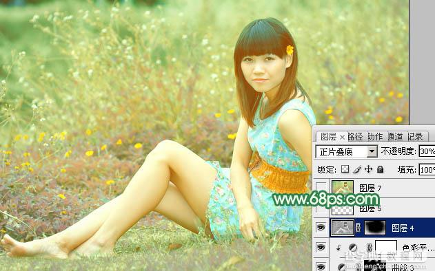 Photoshop为野草中的人物调制出柔和的小清新黄绿色32