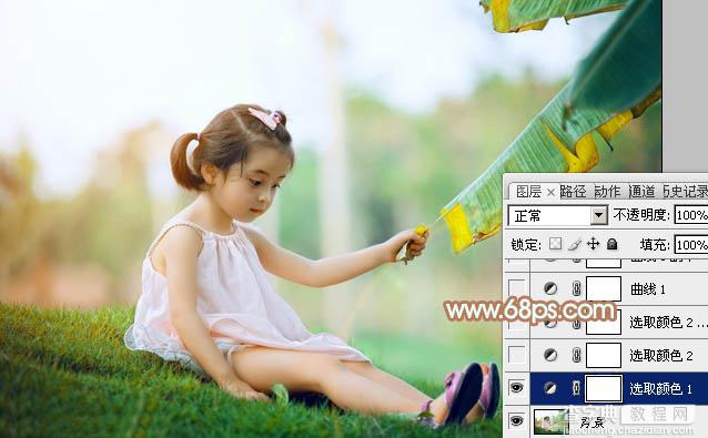 Photoshop为芭蕉叶下的女孩加上小清新黄绿色效果教程4