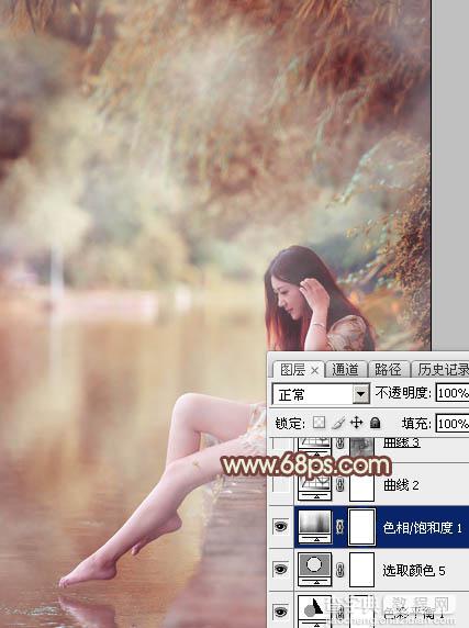 Photoshop为溪边的美女调制出漂亮的淡调红褐色26