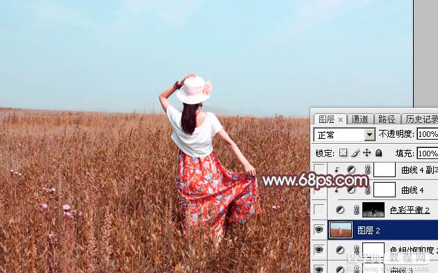 Photoshop为荒草中的美女加上唯美的秋季红褐色36