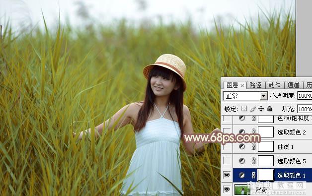 Photoshop将芦苇中的美女加上唯美的韩系淡黄色效果6