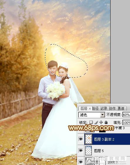 Photoshop为泛白的顺林婚片增加柔美的霞光效果教程35