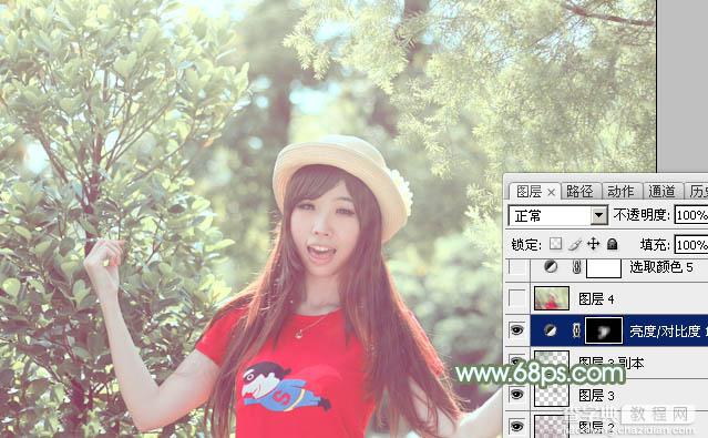 Photoshop将树林人物图片调制出淡美的小清新青绿色29