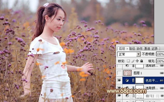 Photoshop将花草中的人物图片增加甜美的淡褐色19