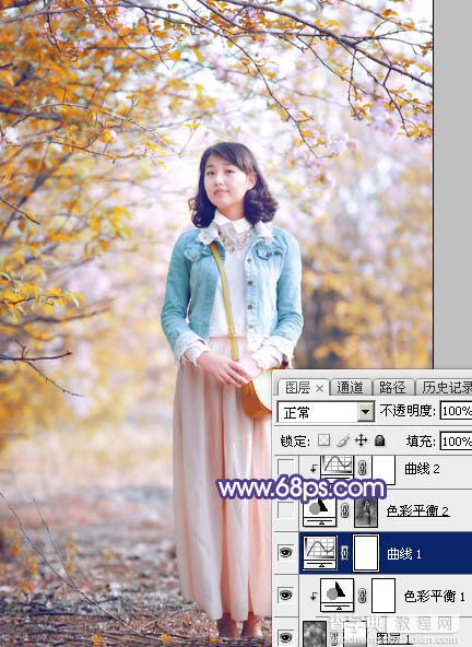 Photoshop将春季花木边的人物调制出清爽鲜艳的秋季色21