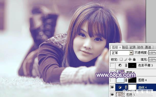 Photoshop为冬季美女增加淡淡的韩系紫蓝色41