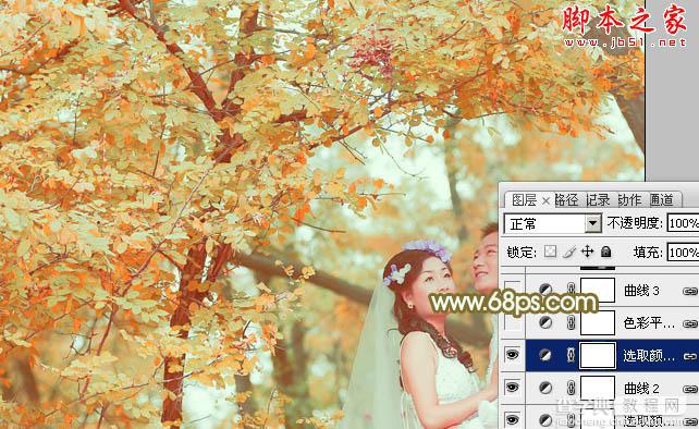Photoshop将树林婚片打造出柔美的橙绿色23