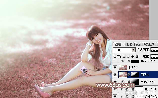 Photoshop打造唯美的粉红色草地美女图片39