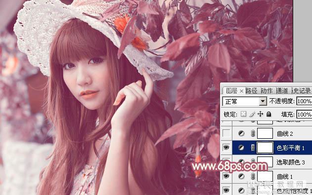Photoshop将树叶下的美女图片增加上甜美的橙色效果19