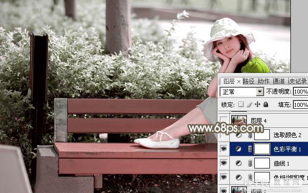 Photoshop为公园中的美女调制出怀旧的褐绿色11