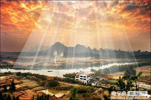 Photoshop为山水图片制作模拟耶稣光(云间透射出来的光束)11