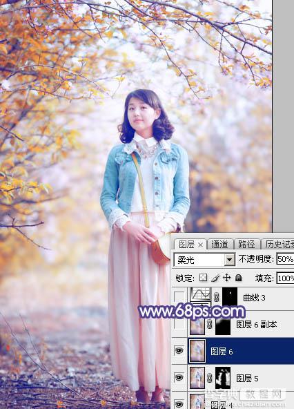 Photoshop将春季花木边的人物调制出清爽鲜艳的秋季色34