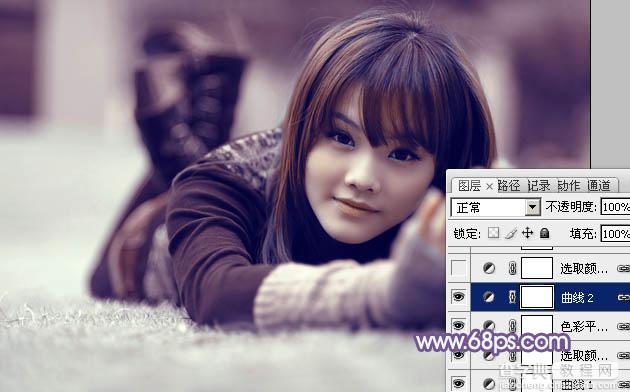 Photoshop为冬季美女增加淡淡的韩系紫蓝色25