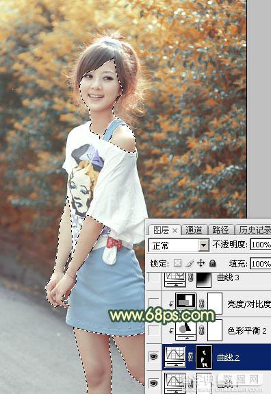 Photoshop为绿植边的美女调出漂亮的秋季暗调暖色32