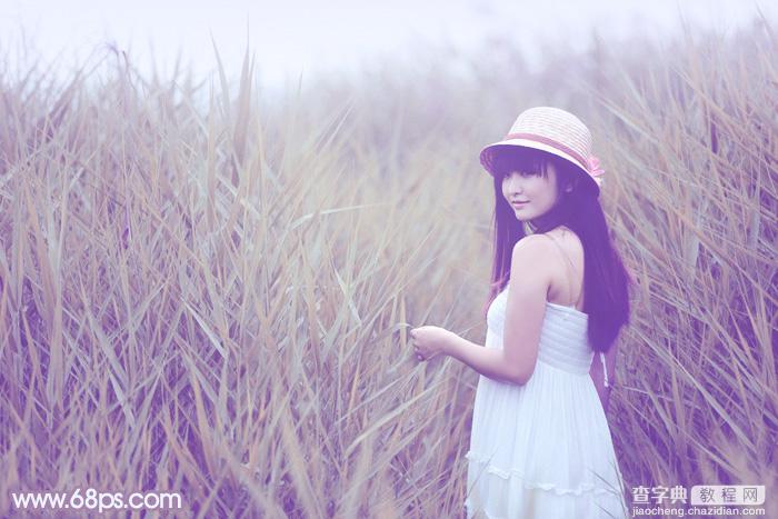Photoshop将芦苇美女图片打造唯美的秋季冷色蓝紫色2