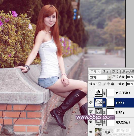 Photoshop调出甜美的秋季蓝紫色外景美女图片10