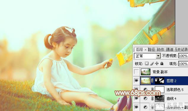 Photoshop为芭蕉叶下的女孩加上小清新黄绿色效果教程46
