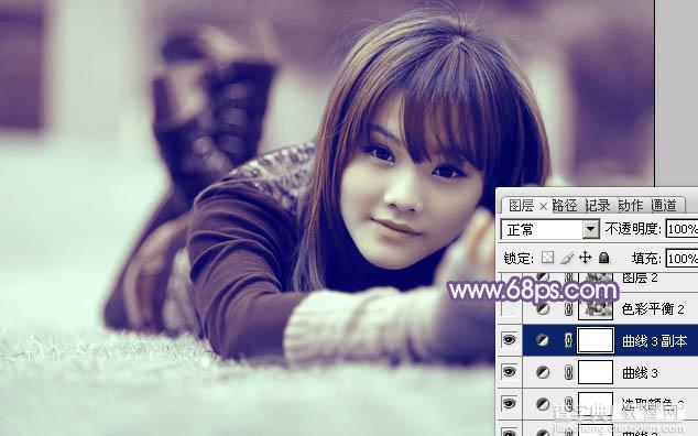 Photoshop为冬季美女增加淡淡的韩系紫蓝色32