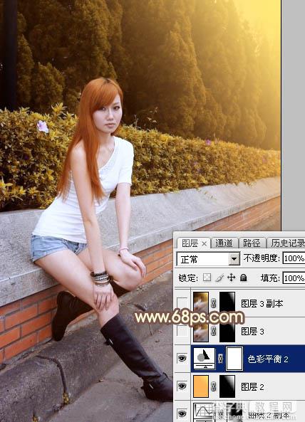 Photoshop将偏暗的树边美女调制出绚丽的阳光色24