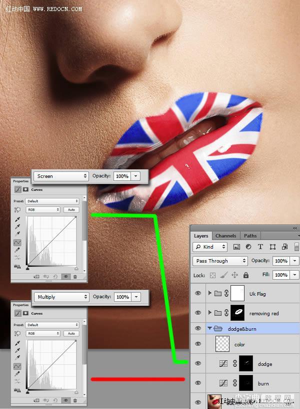 Photoshop为红色嘴唇增加个性米字国旗彩绘12