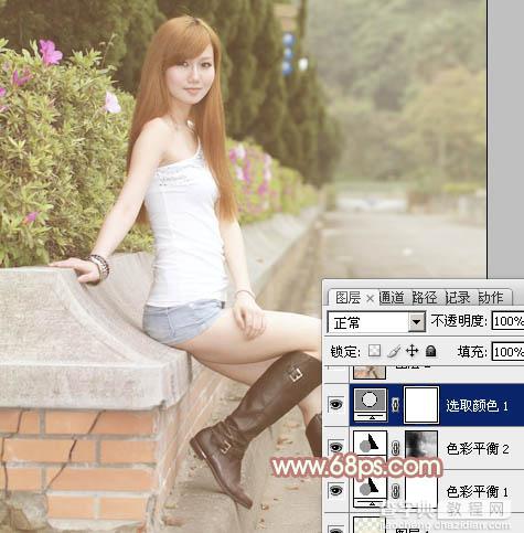 Photoshop为绿篱边的美女加上甜美的早春阳光色20