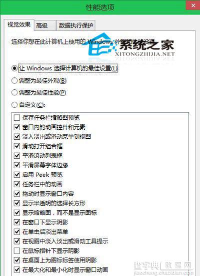 Win10系统如何让用户自定义外观和性能等选项1