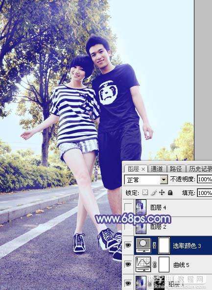 Photoshop为街道情侣图片增加梦幻的蓝色调41