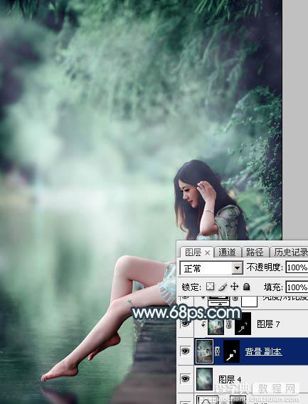 Photoshop将夏季美女图片打造唯美的古典青绿色37