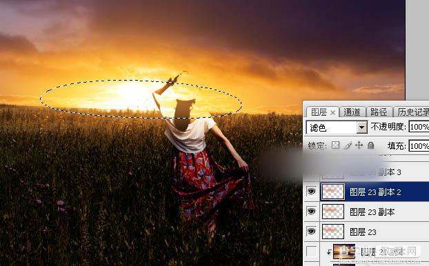 Photoshop为草原上的人物加上昏暗的暖色逆光效果教程22