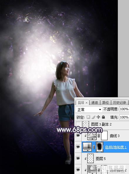 Photoshop将树林人物图片打造梦幻的暗紫色32