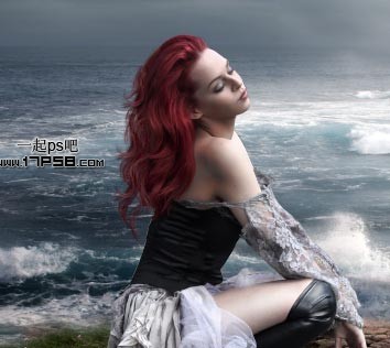 photoshop合成制作出绝望的美女蹲坐在海边的场景15