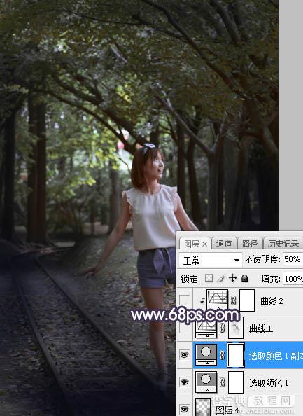 Photoshop将树林人物图片打造梦幻的暗紫色9