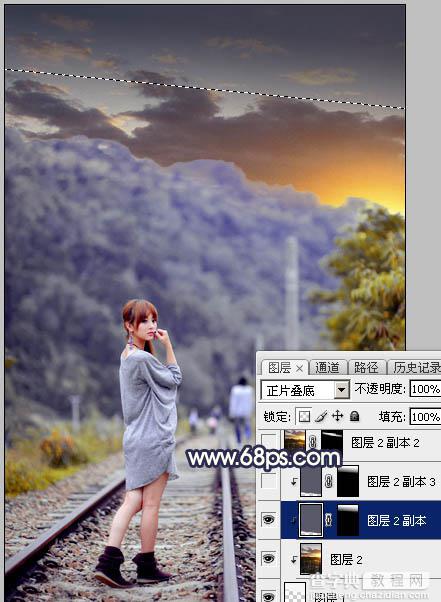 Photoshop调出唯美的暗调霞光色的外景泛白图片23