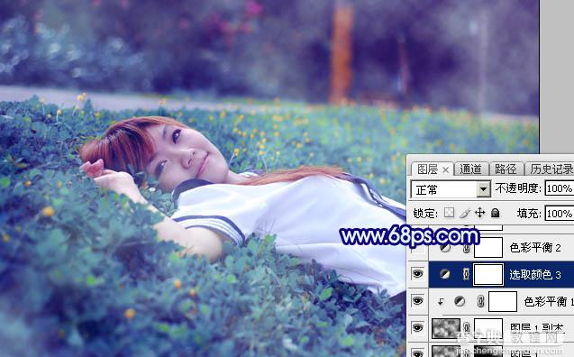 Photoshop打造梦幻甜美的青蓝色春季美女图片教程24