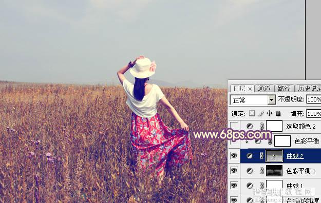 Photoshop为草丛中的美女加上秋季霞光色14