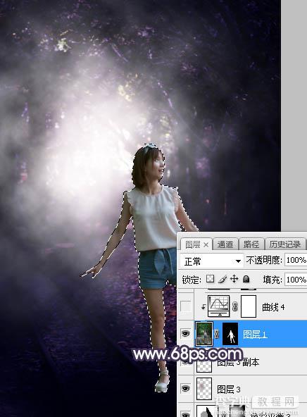 Photoshop将树林人物图片打造梦幻的暗紫色23
