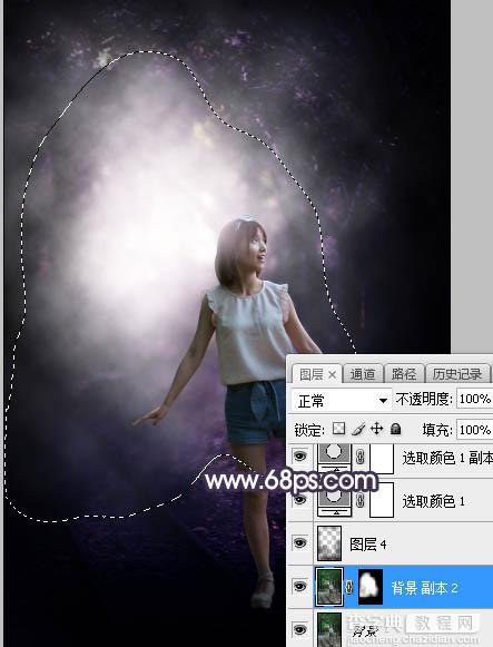 Photoshop将树林人物图片打造梦幻的暗紫色34
