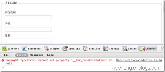 ASP.NET MVC运行出现Uncaught TypeError: Cannot set property __MVC_FormValidation of null的解决方法1