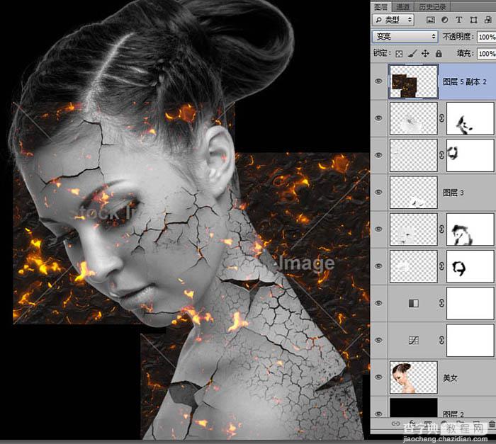 Photoshop为美女加上超酷的火焰碎片效果31