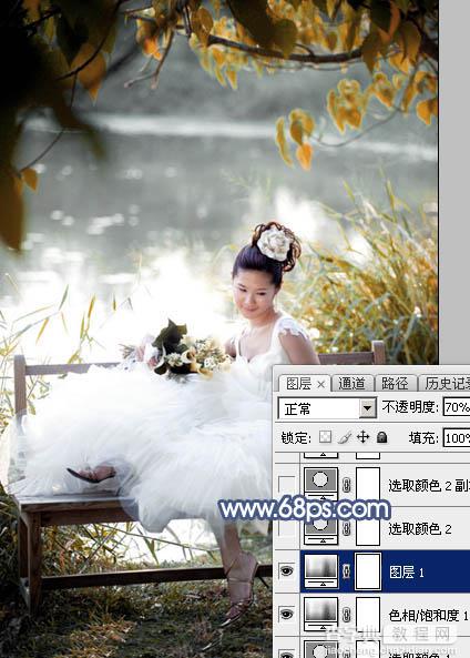 Photoshop为湖景婚片打造出梦幻的蓝红色特效11