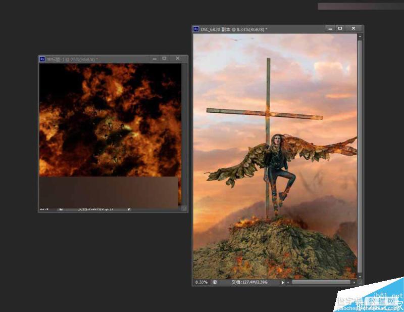 Photoshop给十字架上天使照片添加火焰燃烧的特效17