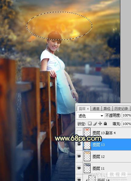 Photoshop调制出秋季晨曦木桥上的人物图片28