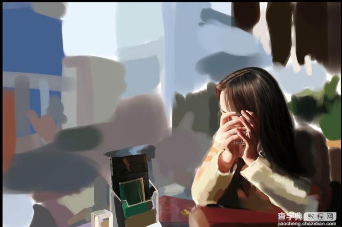 PS鼠绘在茶餐厅静静等待的美女13