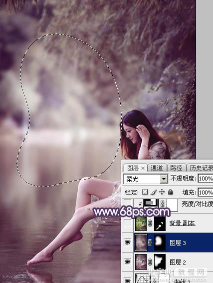 Photoshop打造柔美的中性冷色湖景美女图片教程33
